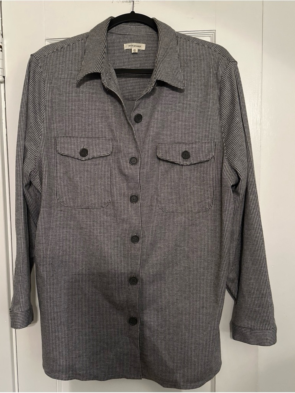 Max Studio Gray Micro-Check Button-Down Shirt